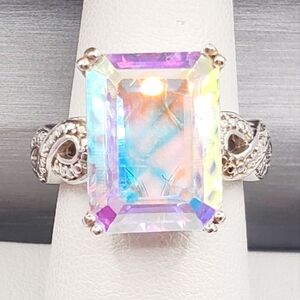 925 Sterling Silver Ring Mercury Mystic Ring Topaz Ring Emerald Cut Ring